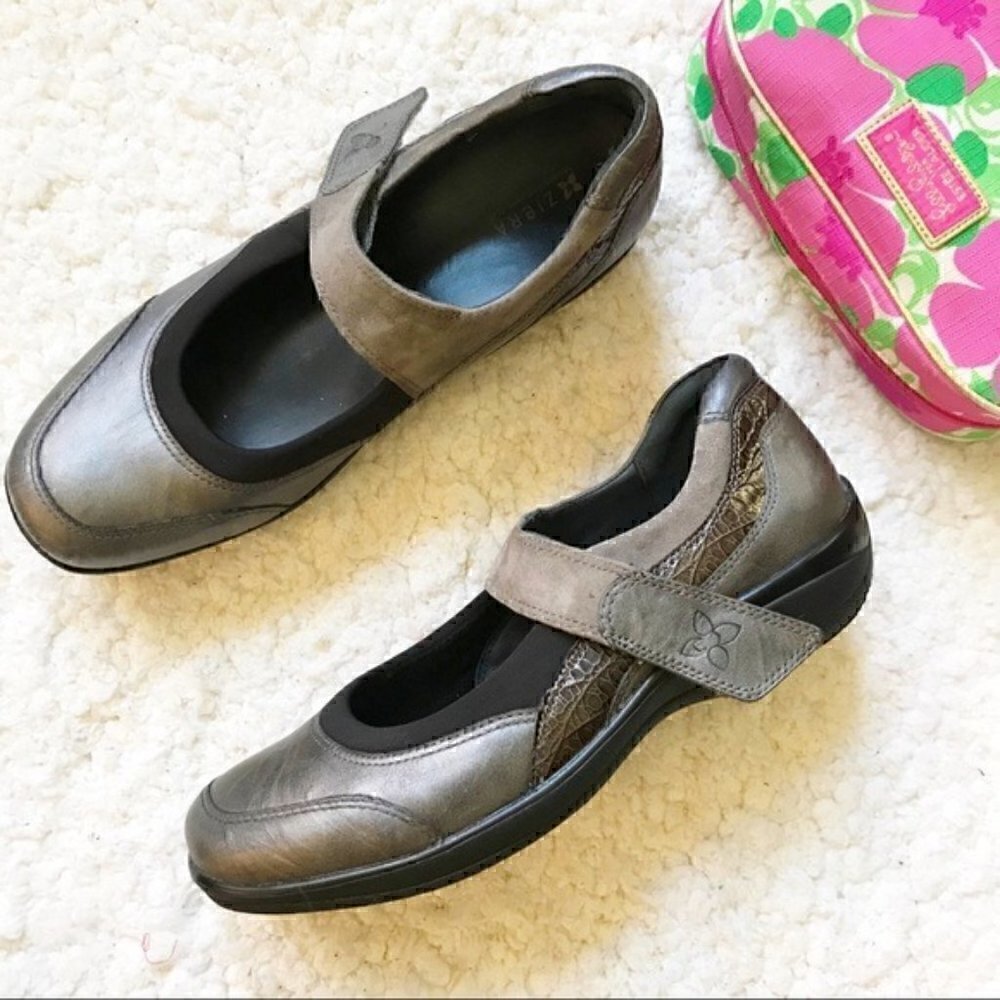 Ziera Janis Mary Jane Shoes Size 42 (US 11) Pewter Metallic Leather Orthotic